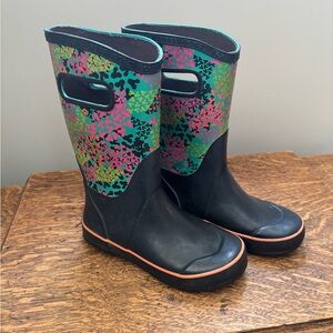 Bogs Kids Teal Multi Floral Rain Boots with Navy Base